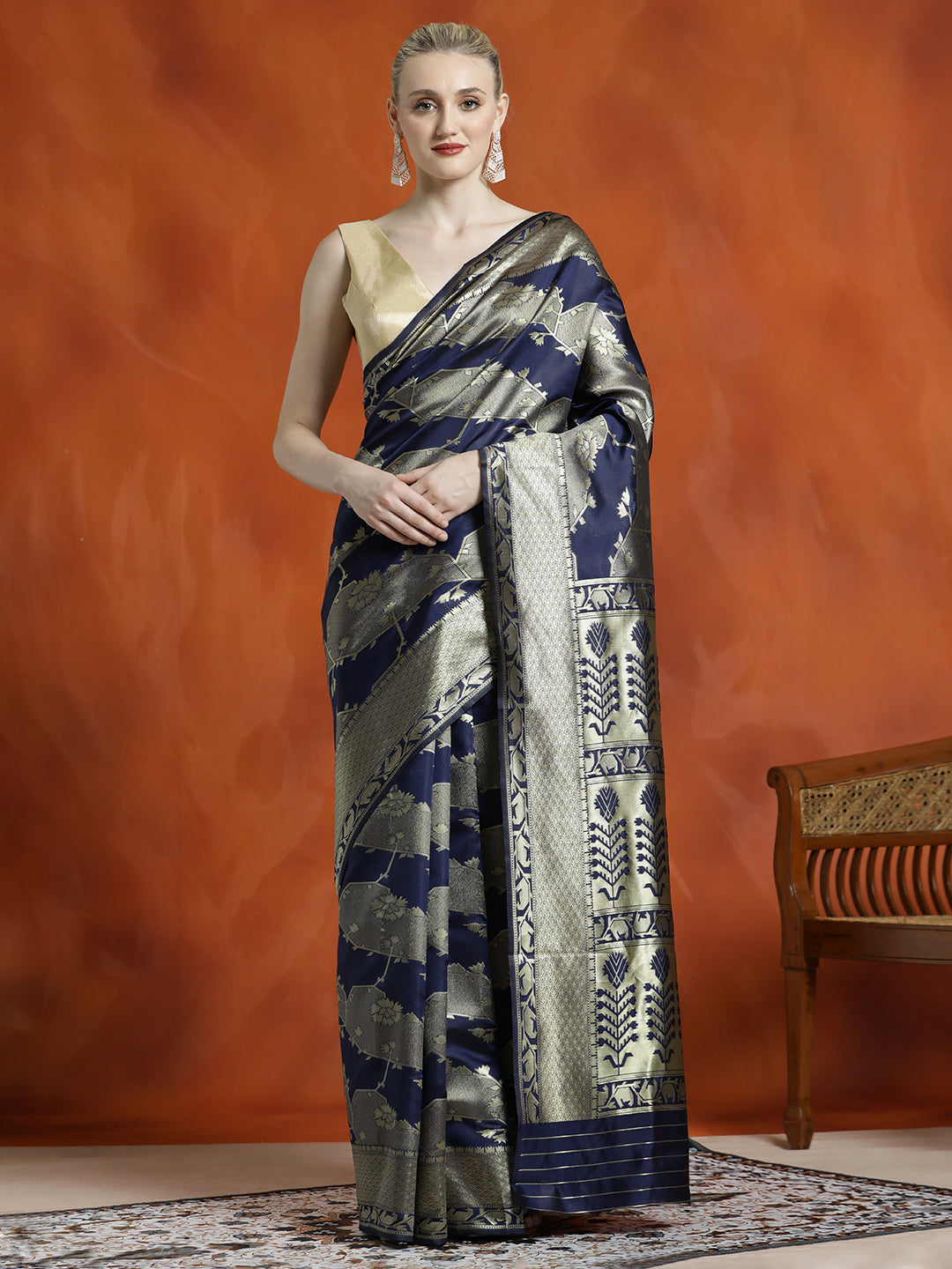 Silk Navy Blue Banarasi Zari Woven Heavy Saree