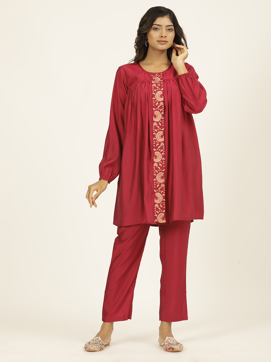 Magenta Resham Embroidered Festive Co-ord Set