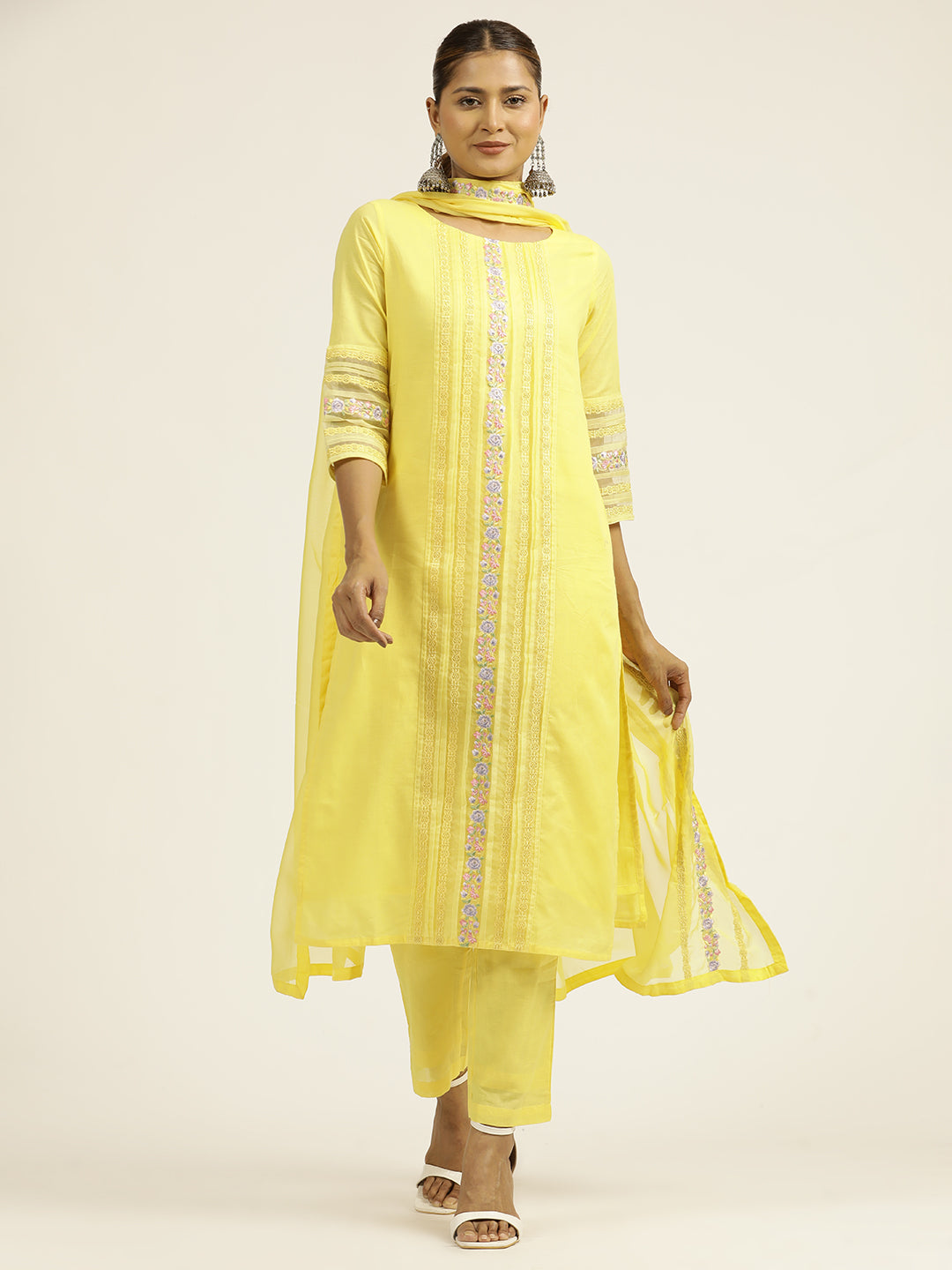 Yellow Embroidered Festive Suit Set