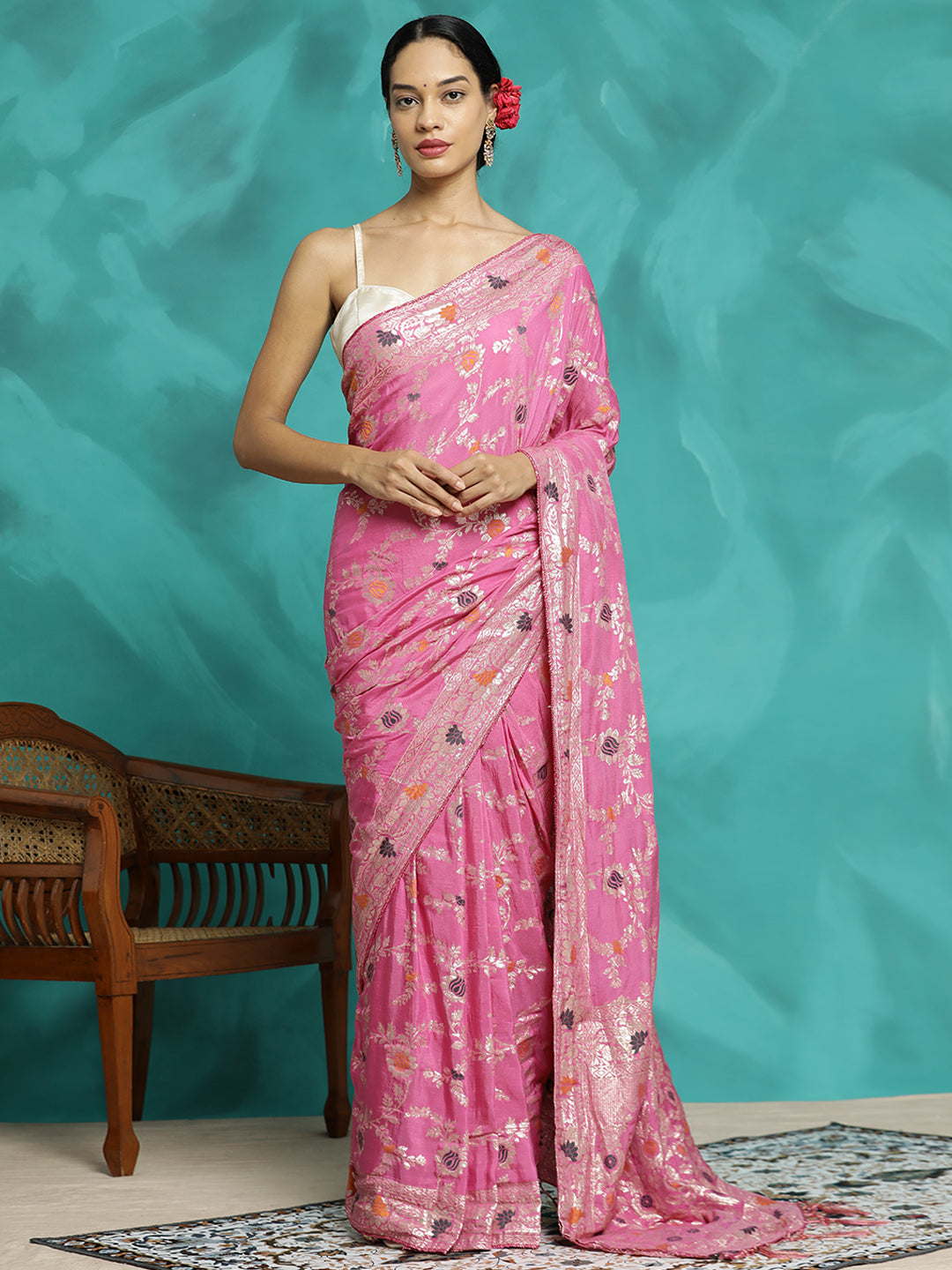 Floral Zari Woven Heavy Banarasi Saree