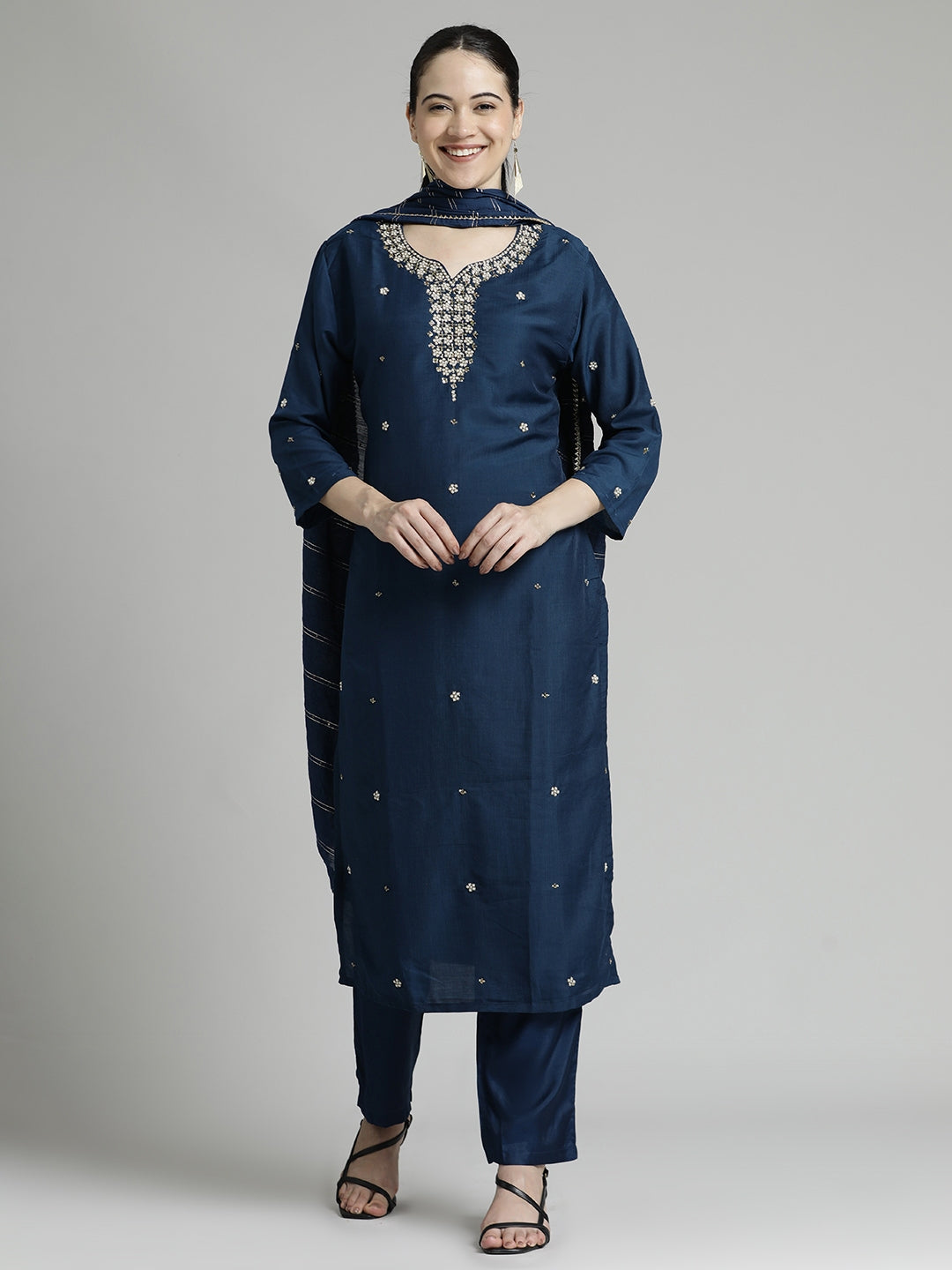 Festive Silk Blend Embroidered Suit Set