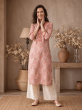 Ethnic Printed Peach Straight Kurta With Lace