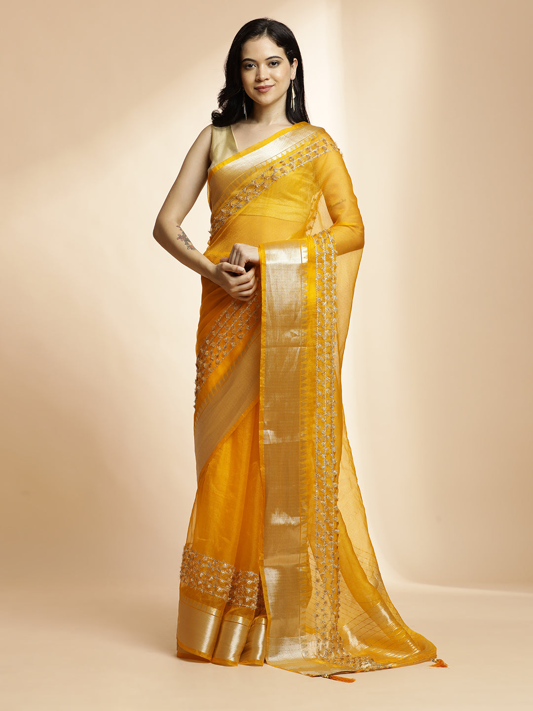 Woven Design Yellow Khadi Organza Saree