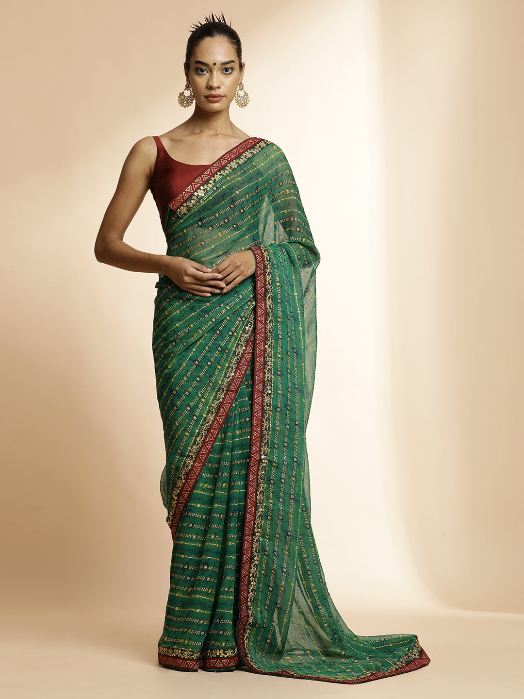 Green  Printed Lightweight Georgette Saree