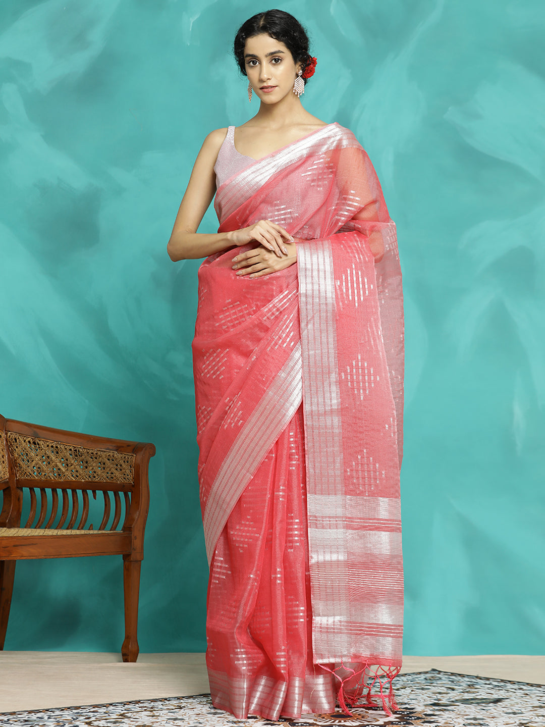 Party Wear Pink Banarasi Organza Saree