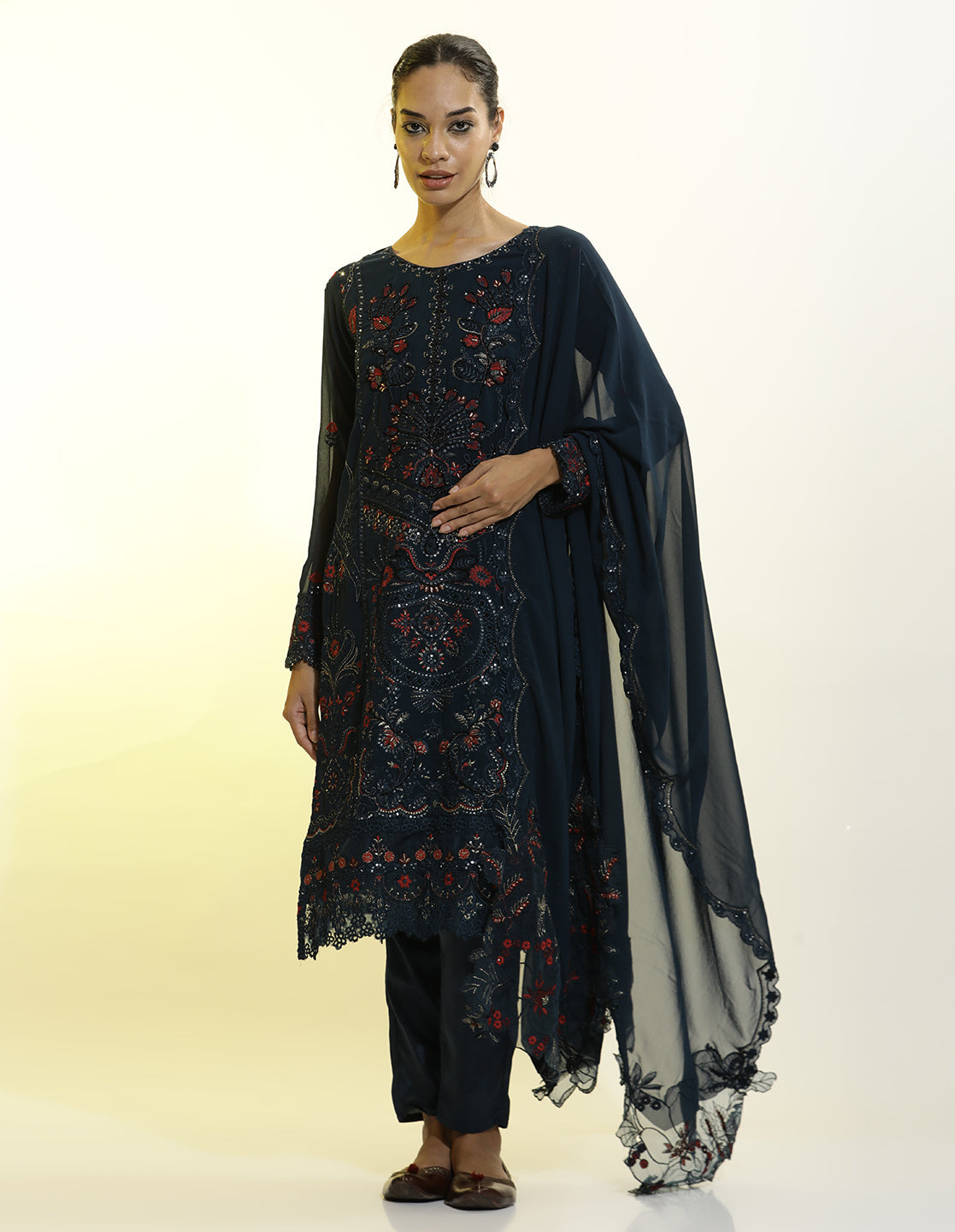 Festive Embroidered Georgette Kurta Set With Dupatta