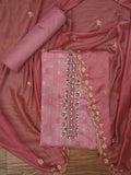 Pink Floral Printed Embellished Cotton Dress Material with Dupatta
