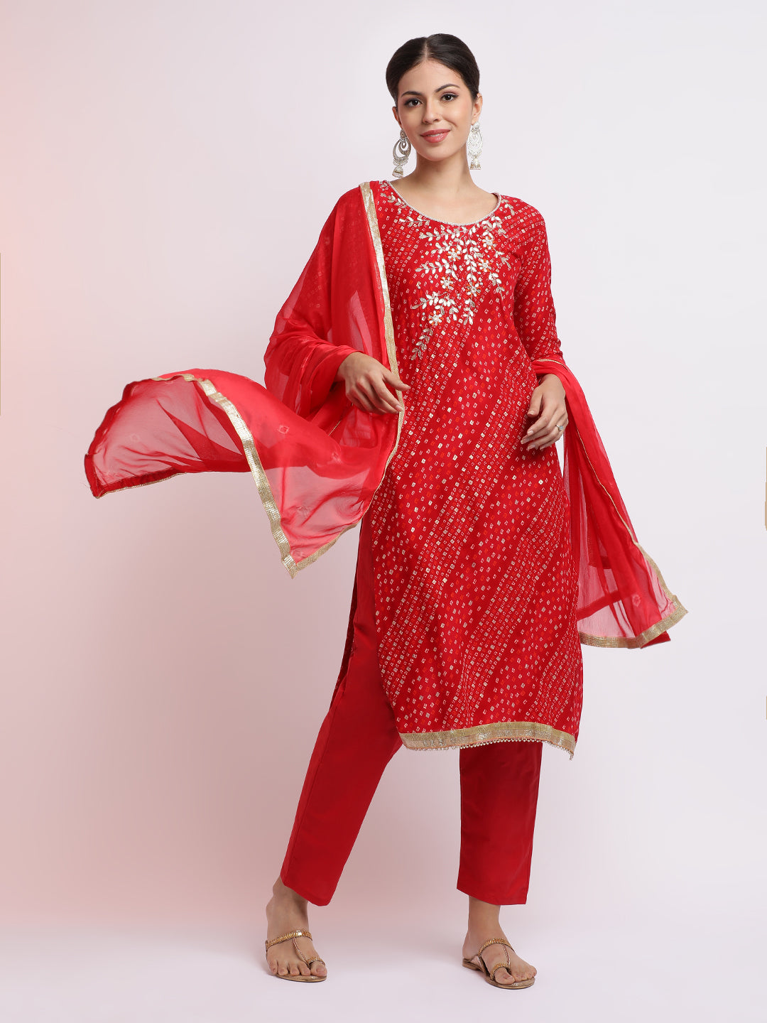 Bandhani Printed Gota Patti Kurta Set With Dupatta