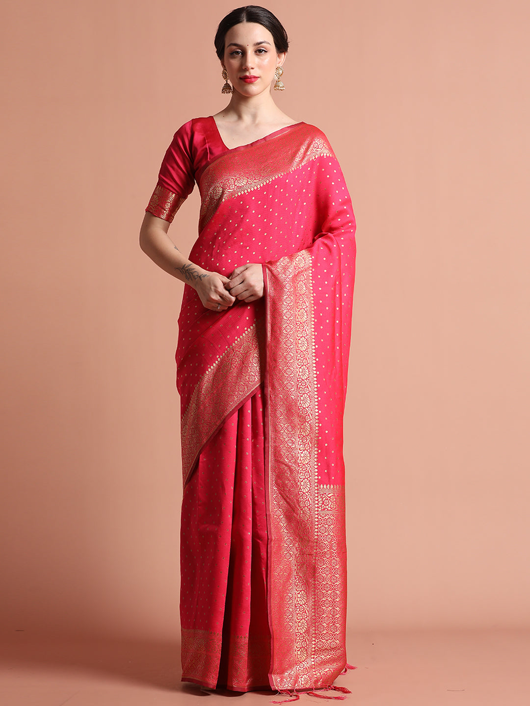 Pink Silk Banarasi Zari Woven Party Wear Saree