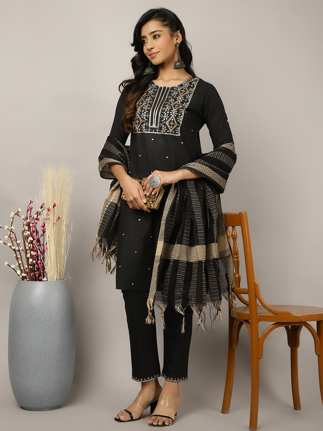 Resham Embroidered Black Suit Set