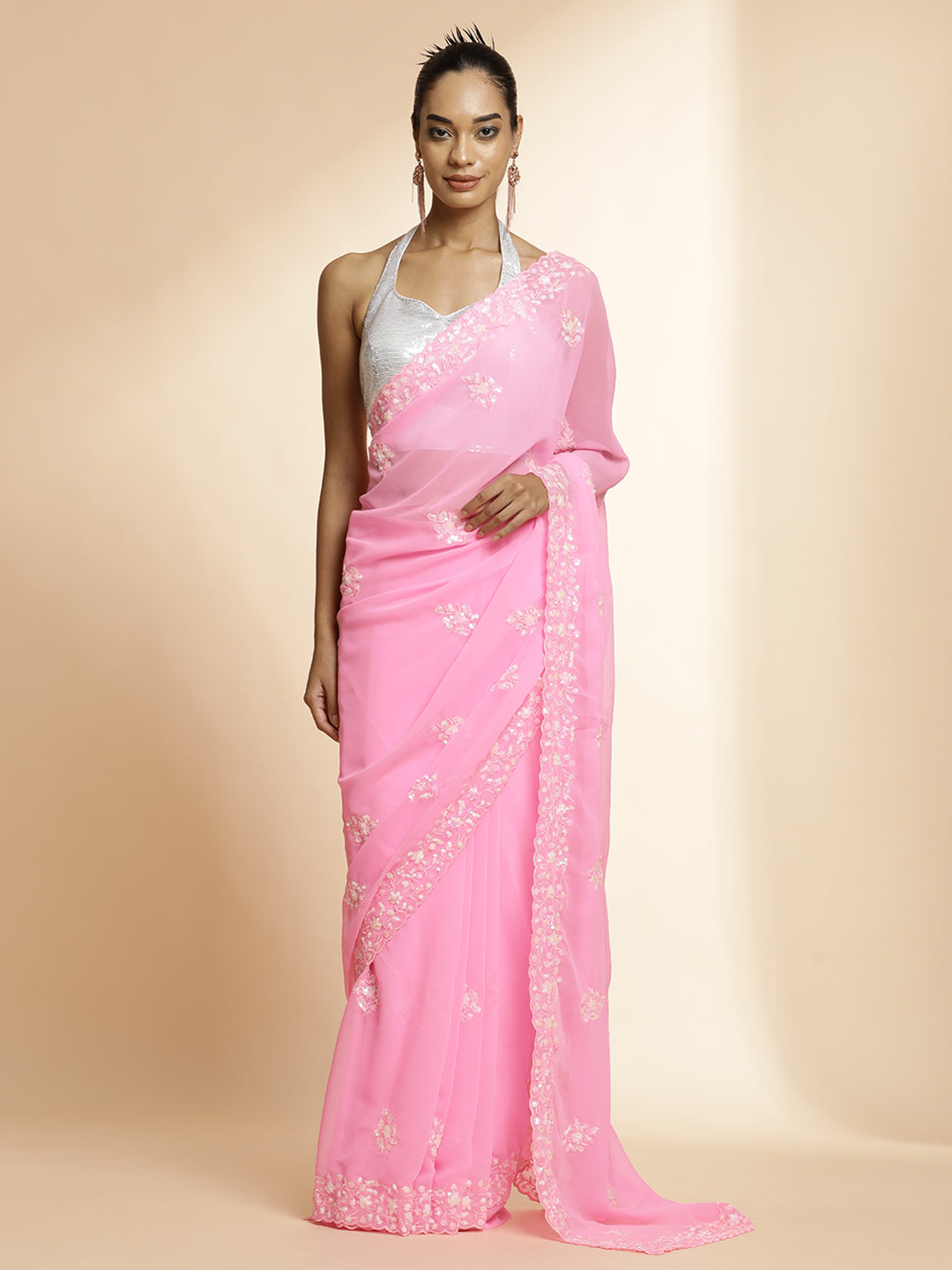 Pure Georgette Sequin Embroidered Saree