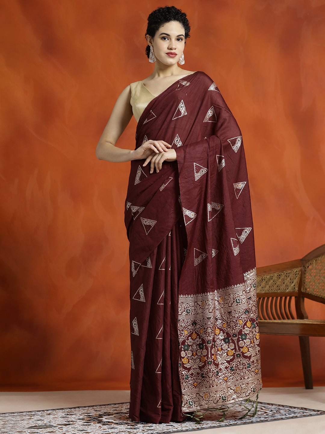 Maroon Silk Blend Banarasi Zari Woven Saree