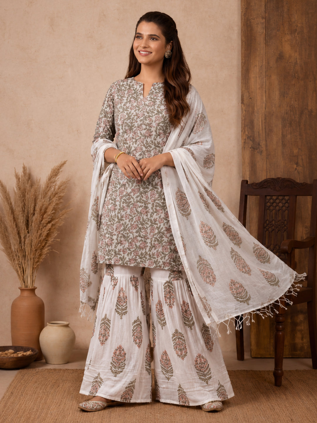 Floral Printed Straight Kurta & Palazzos Sets