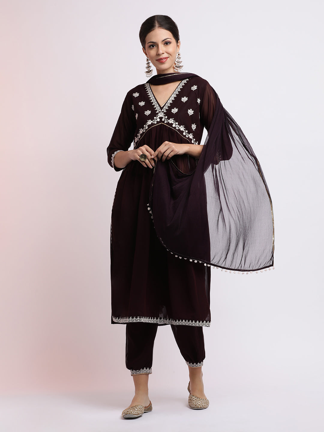 Embroidered Georgette Kurta Set With Dupatta