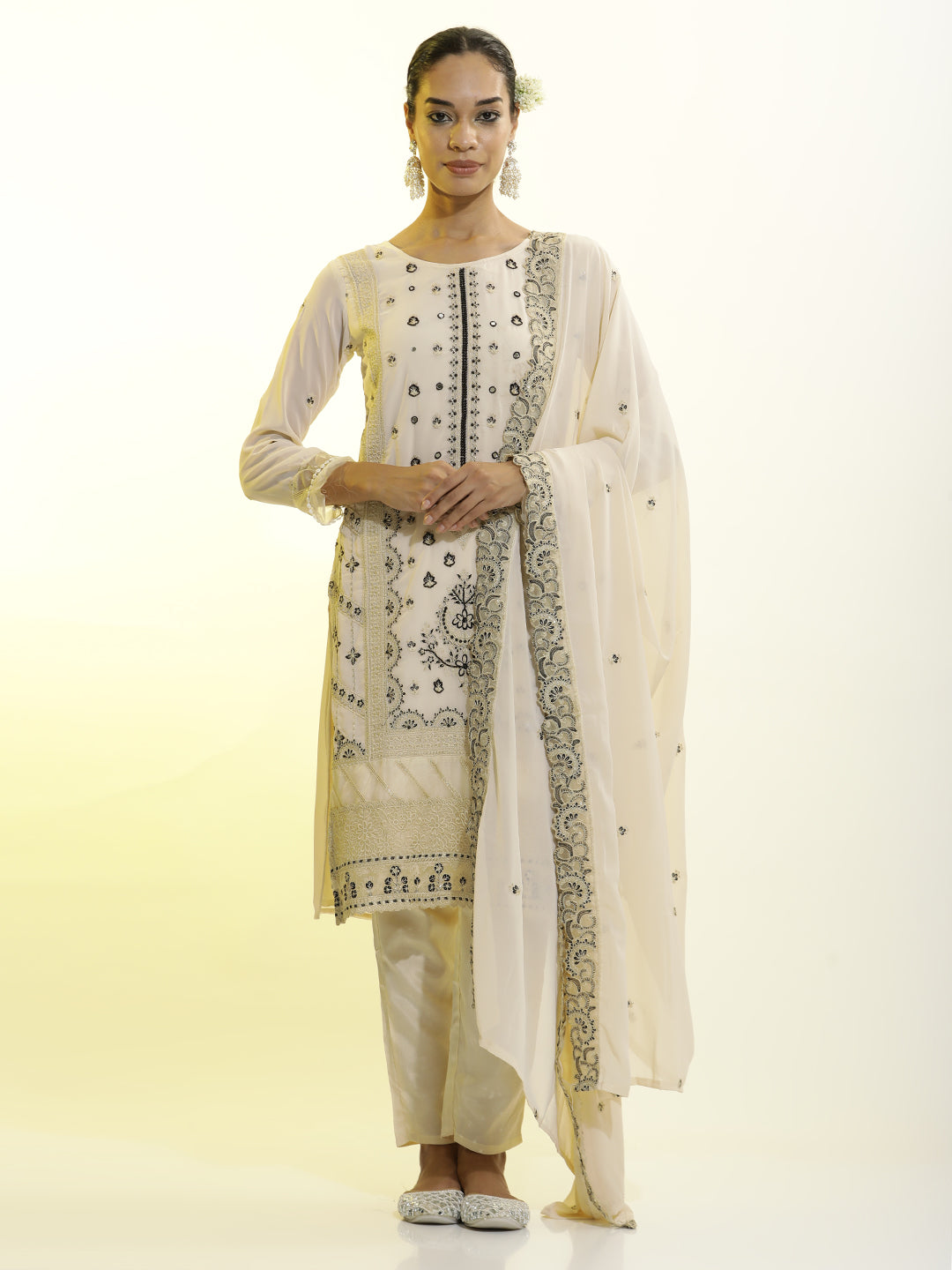 Festive Embroidered Georgette Kurta Set With Dupatta