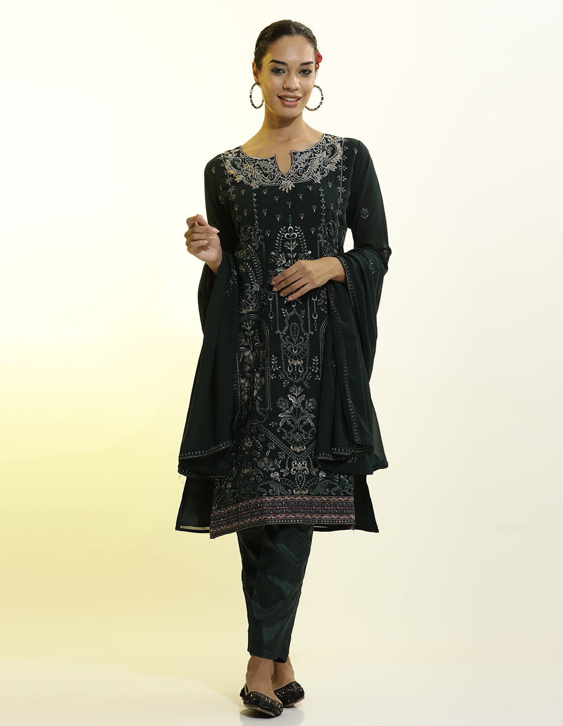 Heavy Embroidered Georgette Festive Kurta Set With Dupatta