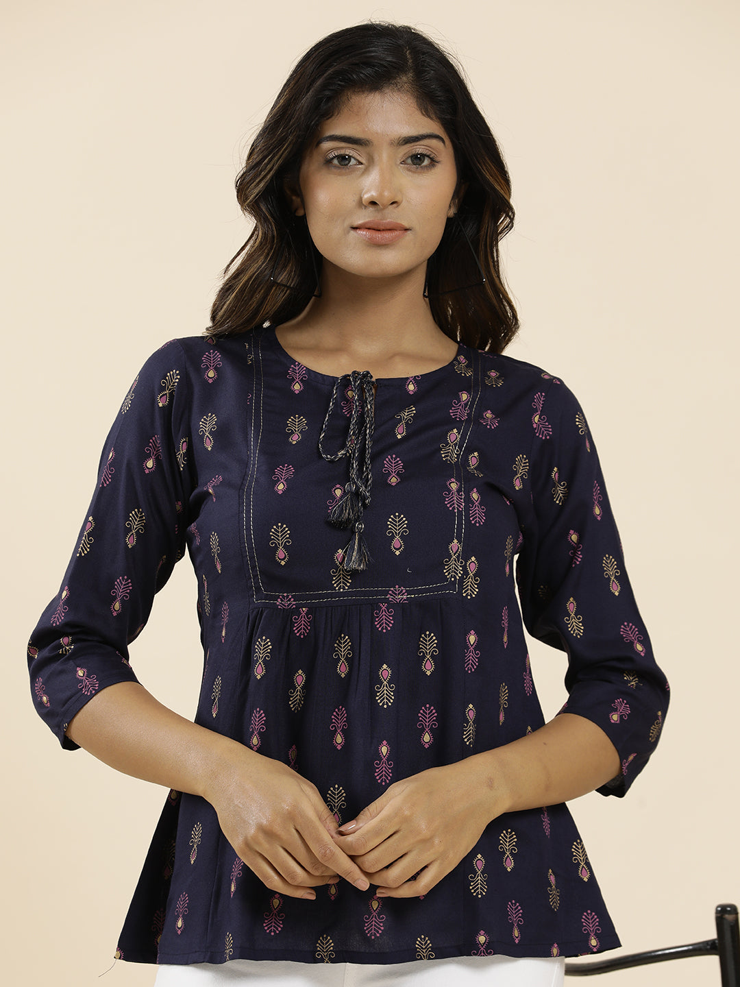 Purple Ethnic Motif Printed Peplum Top