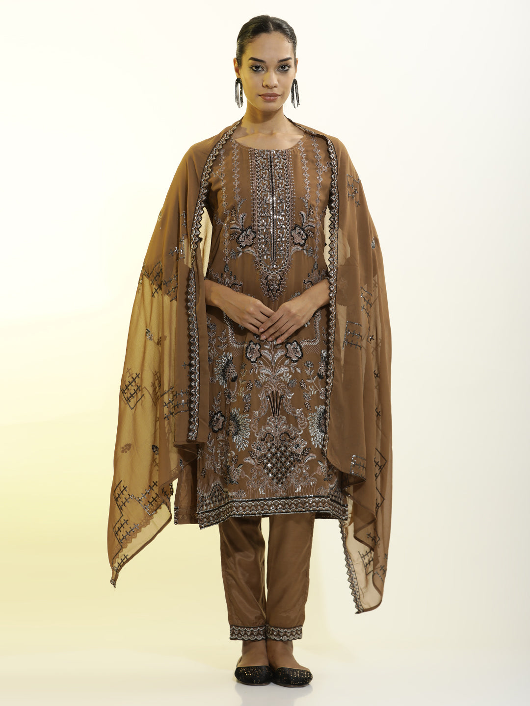 Festive Embroidered Georgette Kurta Set With Dupatta