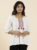 White Geometric Printed Peplum Top