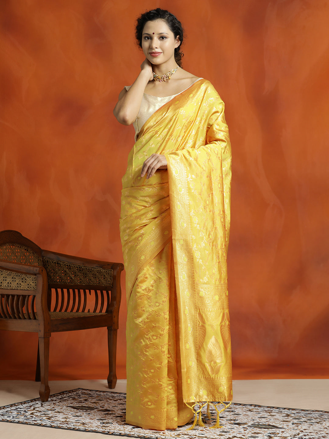 Yellow Silk Banarasi Zari Woven Heavy Saree