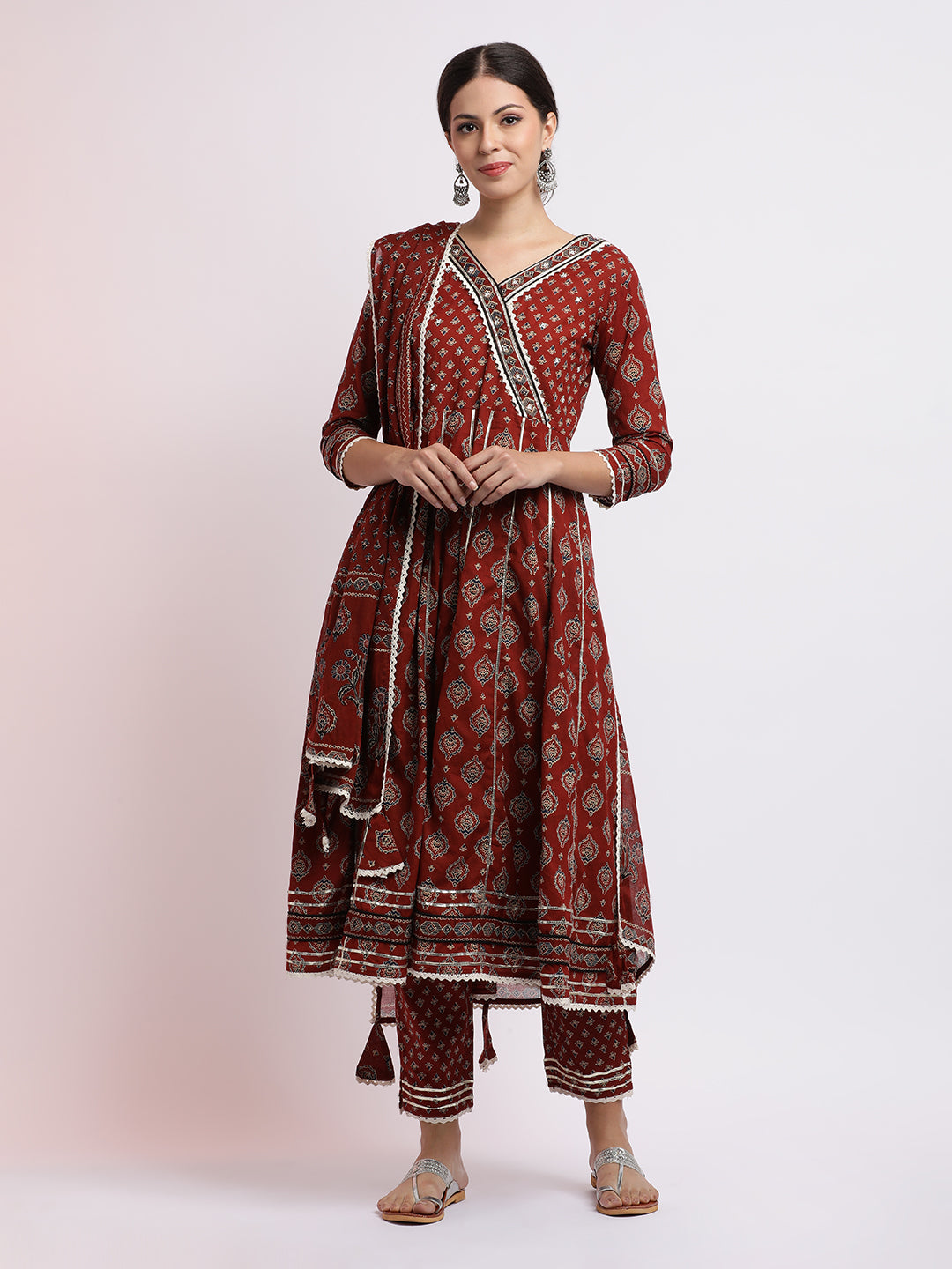 Ajrakh Printed Cotton Kurta Set With Dupatta