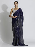 Royal Blue Sequin Embroidered Party Wear Tissue Saree