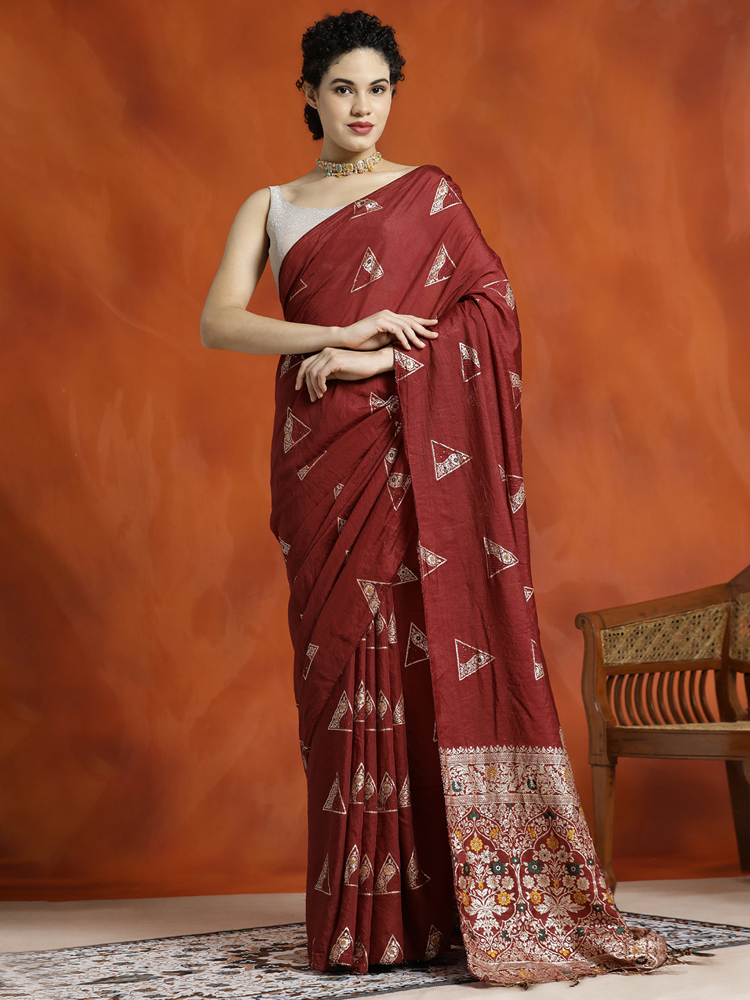 Red Silk Blend Banarasi Zari Woven Saree