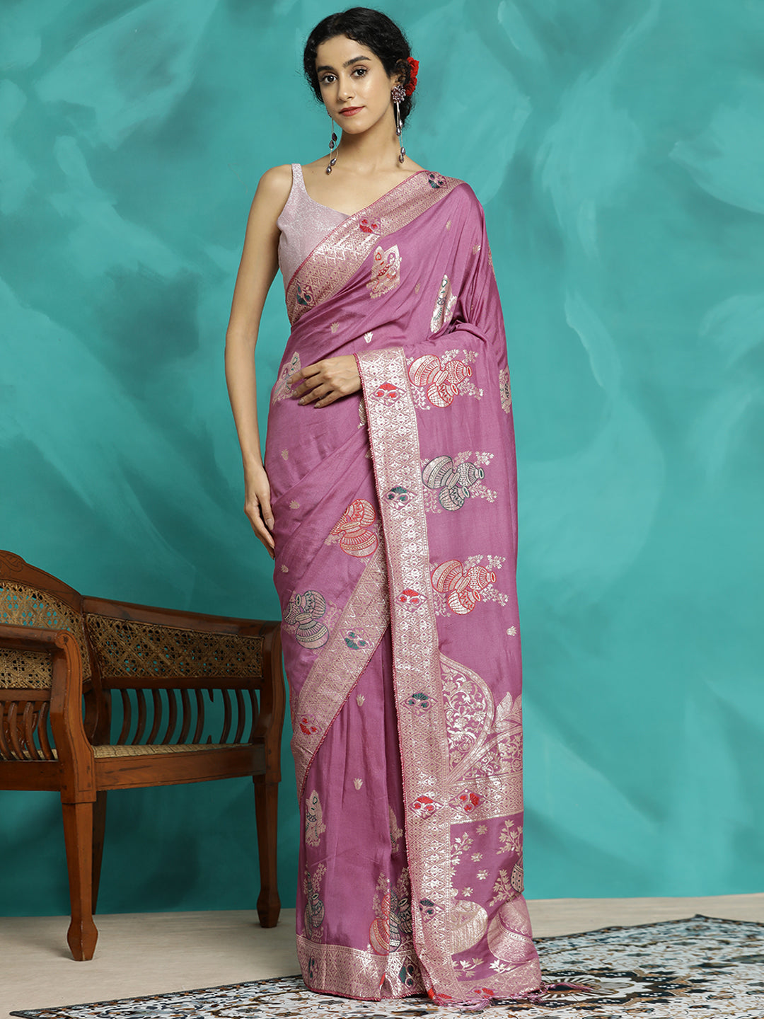 Zari Woven Heavy Lavender Banarasi Saree