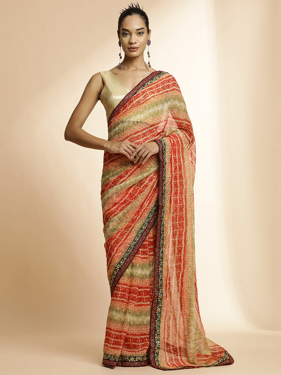 Red  Printed Lightweight Georgette Saree