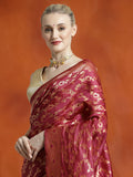 Burgundy Silk Banarasi Zari Woven Heavy Saree
