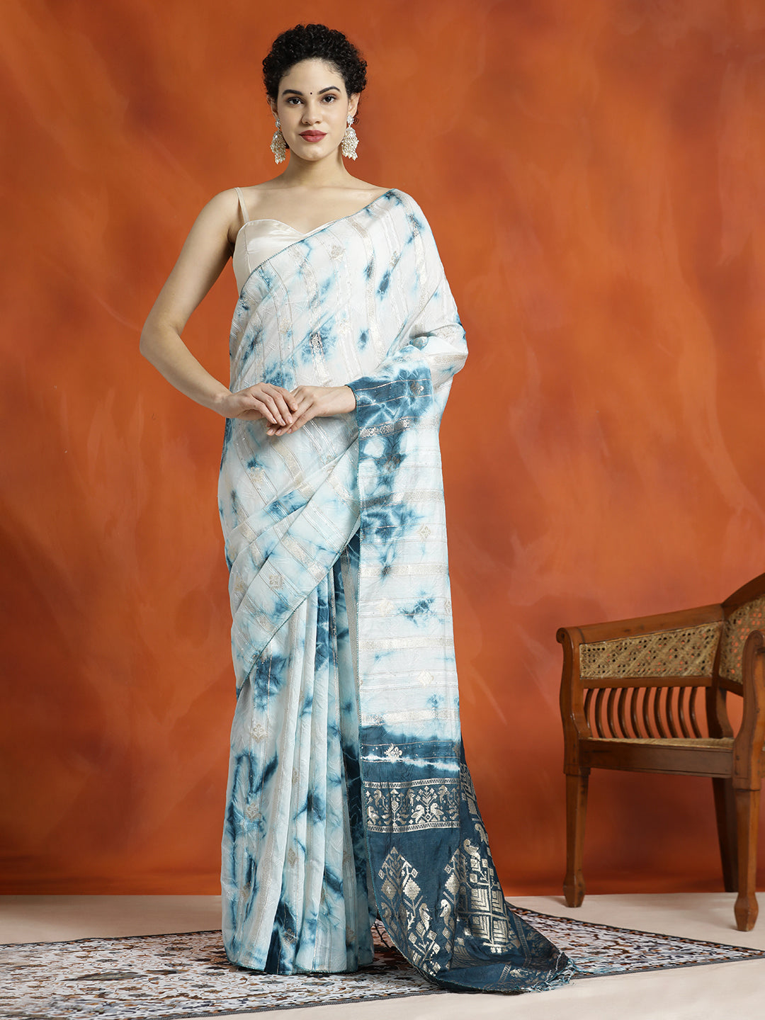 Teal Banarasi Zari Woven Cotton Blend Saree