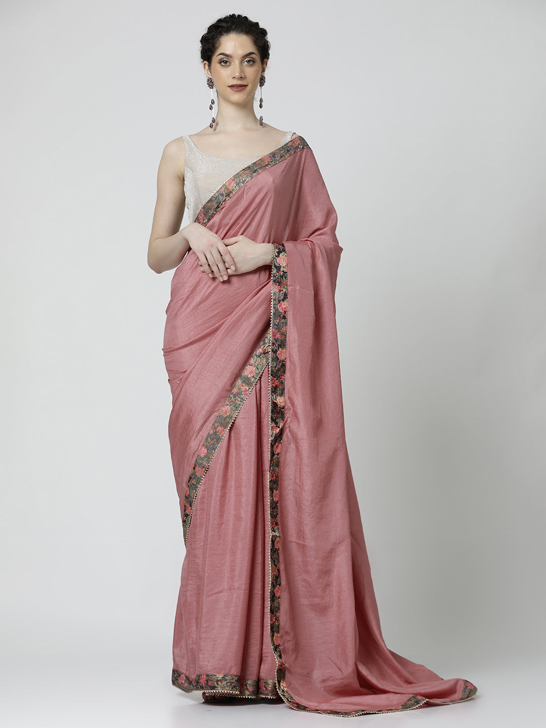 Dusty Pink Embellished Poly Silk Saree