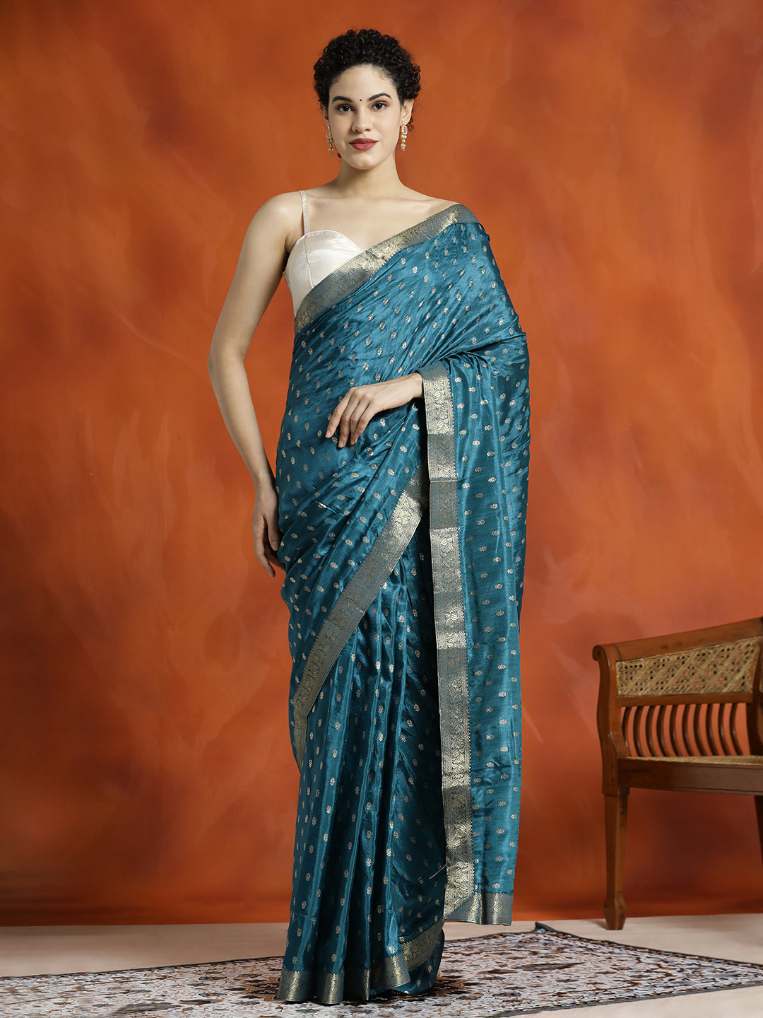 Sky Blue Silk Blend Floral Zari Woven Heavy Saree