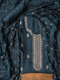 Teal Unstitched Embroidered Silk Blend Dress Material With Dupatta
