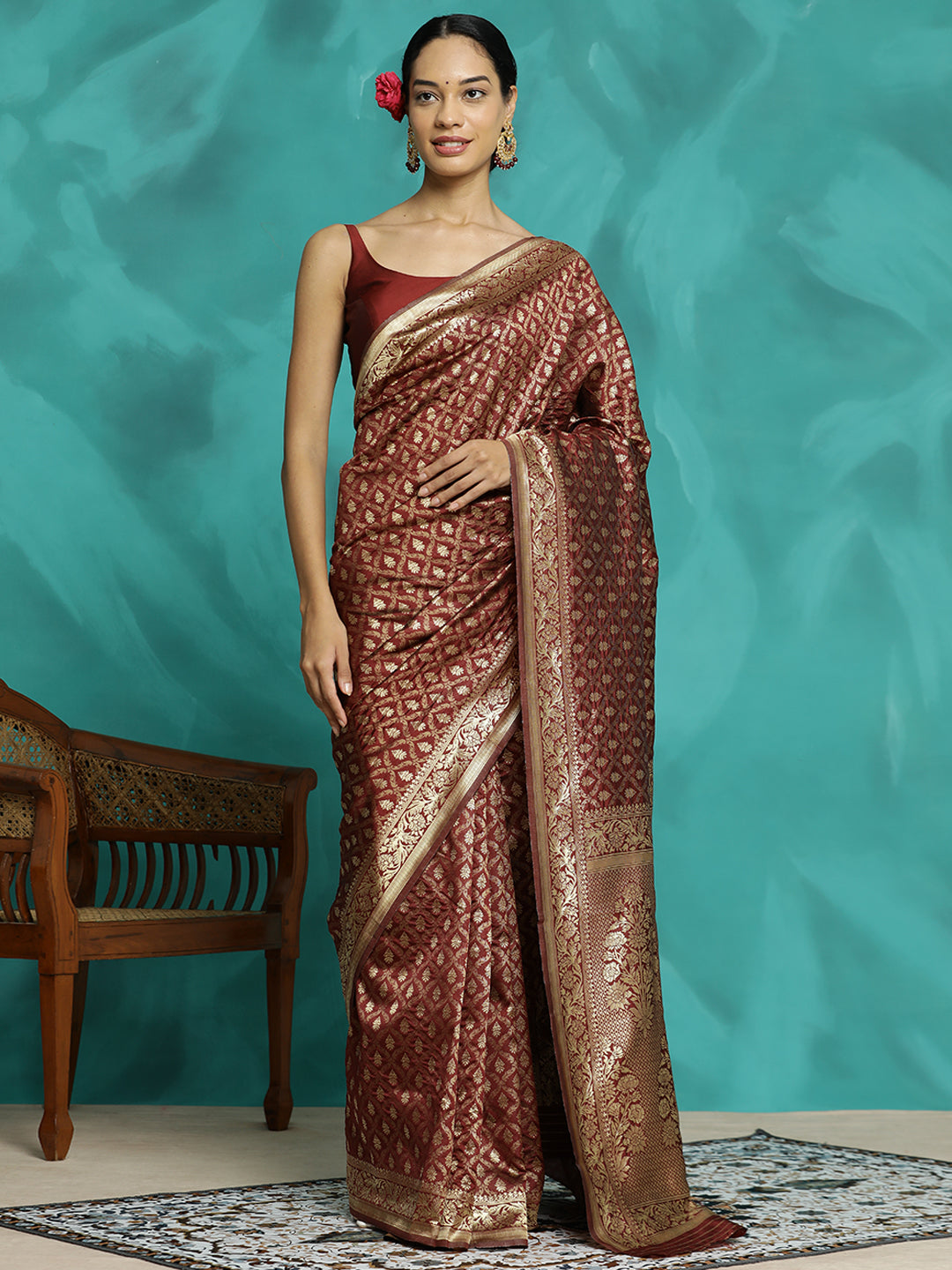 Maroon Zari Woven Design Heavy Banarasi Saree