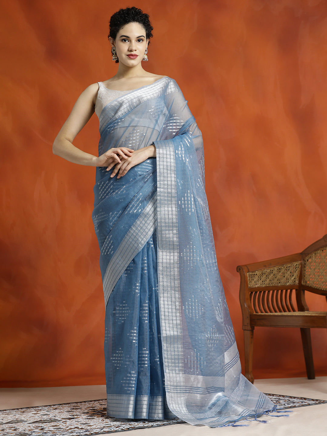 Teal Zari Woven Banarasi Organza Saree