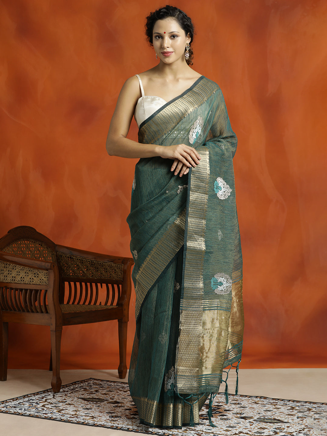 Green Zari Woven Design Organza Saree