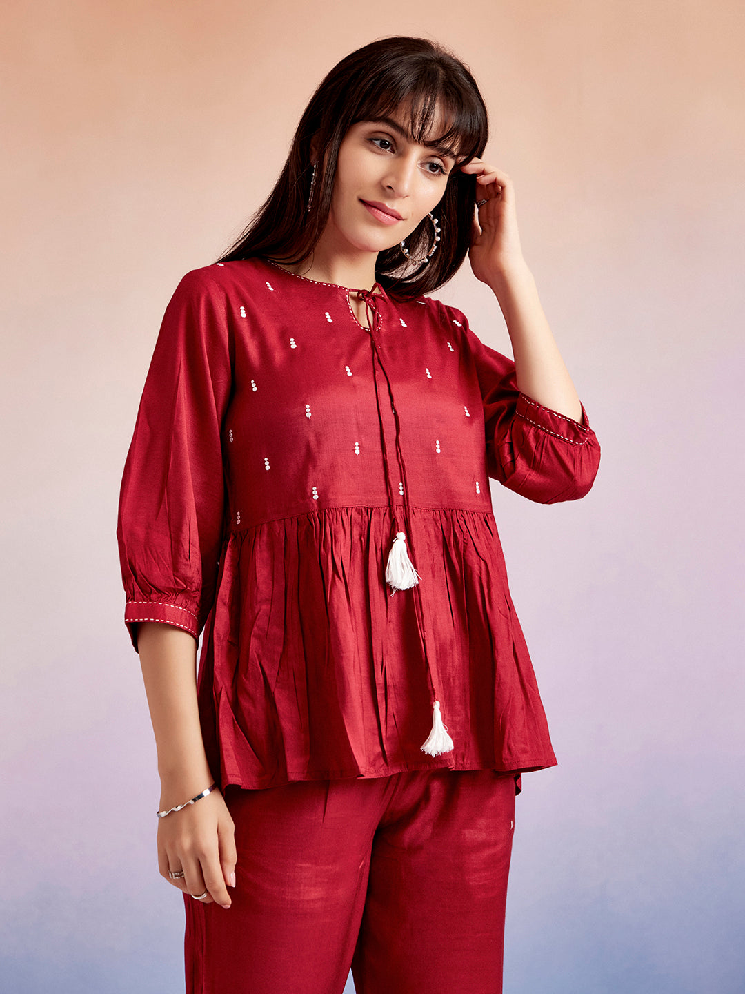 Maroon Resham Embroidered Co-ord Set