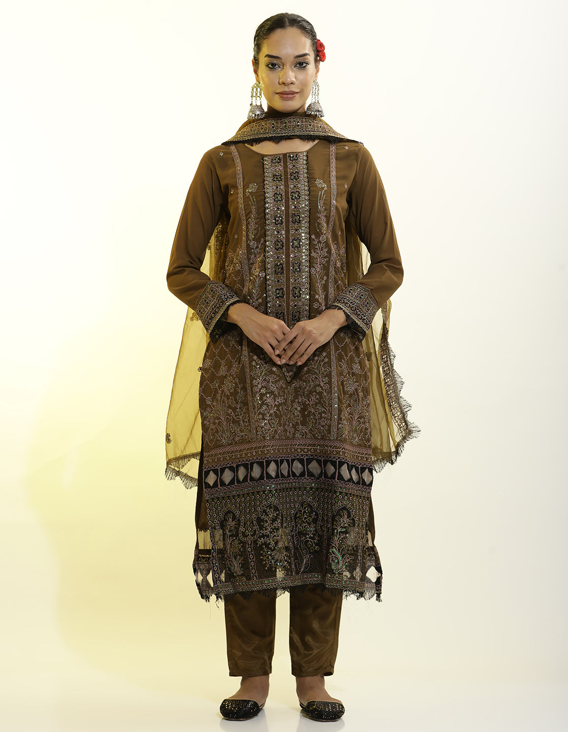 Festive Embroidered Georgette Kurta Set With Dupatta