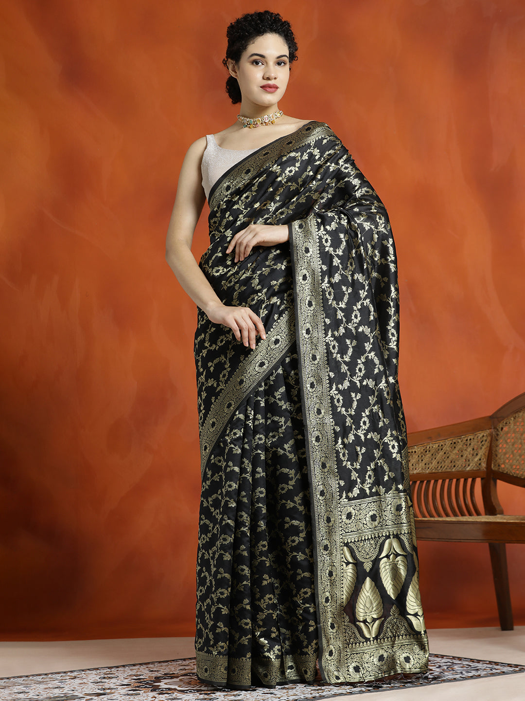 Black Silk Blend Zari Woven Design Banarasi Saree