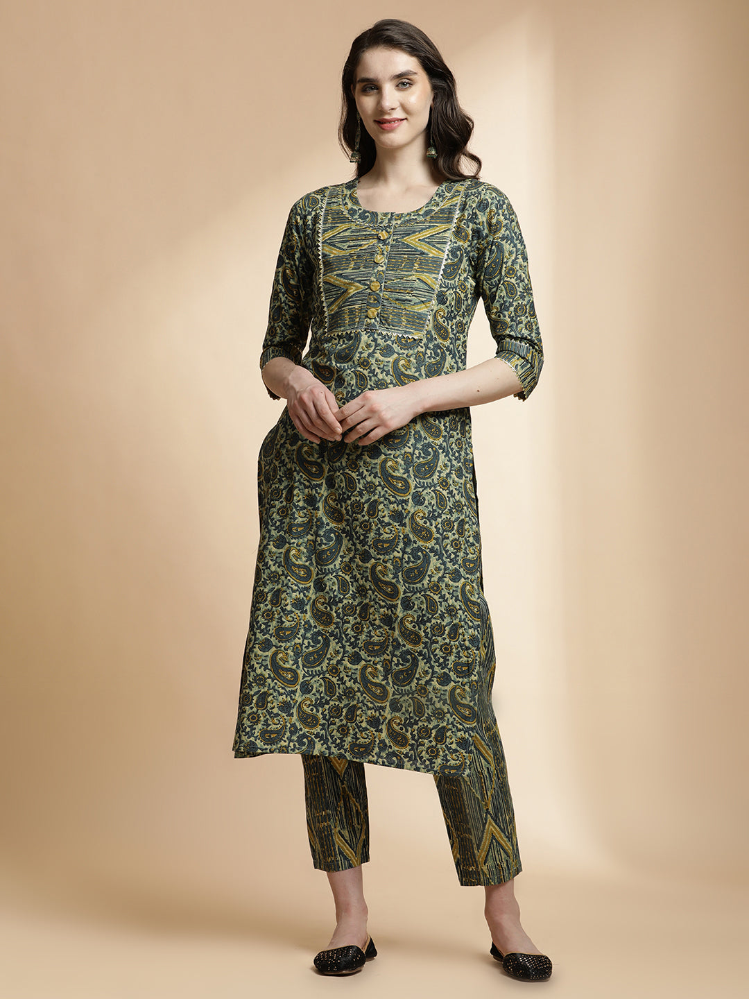 Paisley Printed Cotton Blend Kurta Set