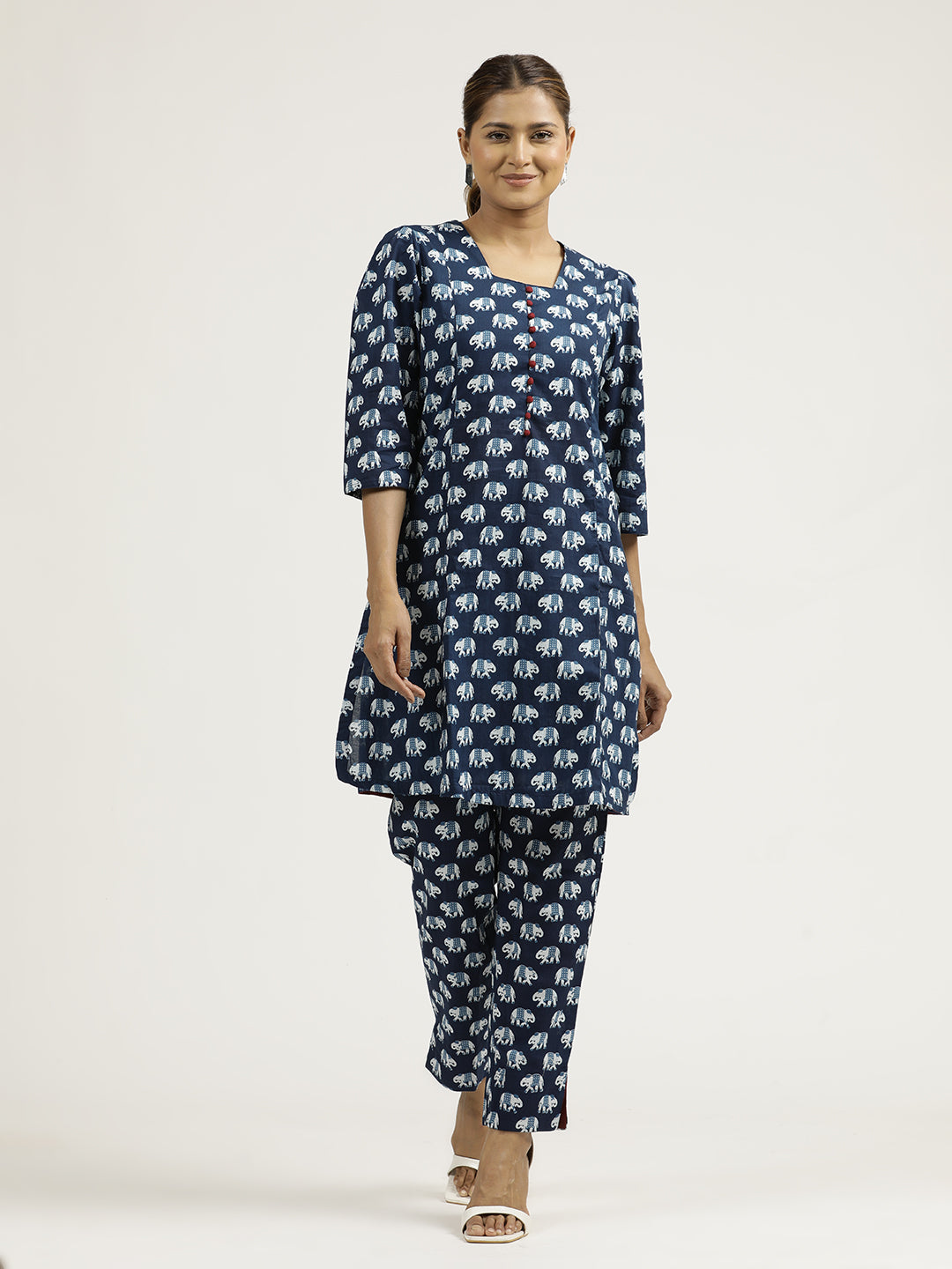 Indigo Blue Elephant Printed Kurta Set