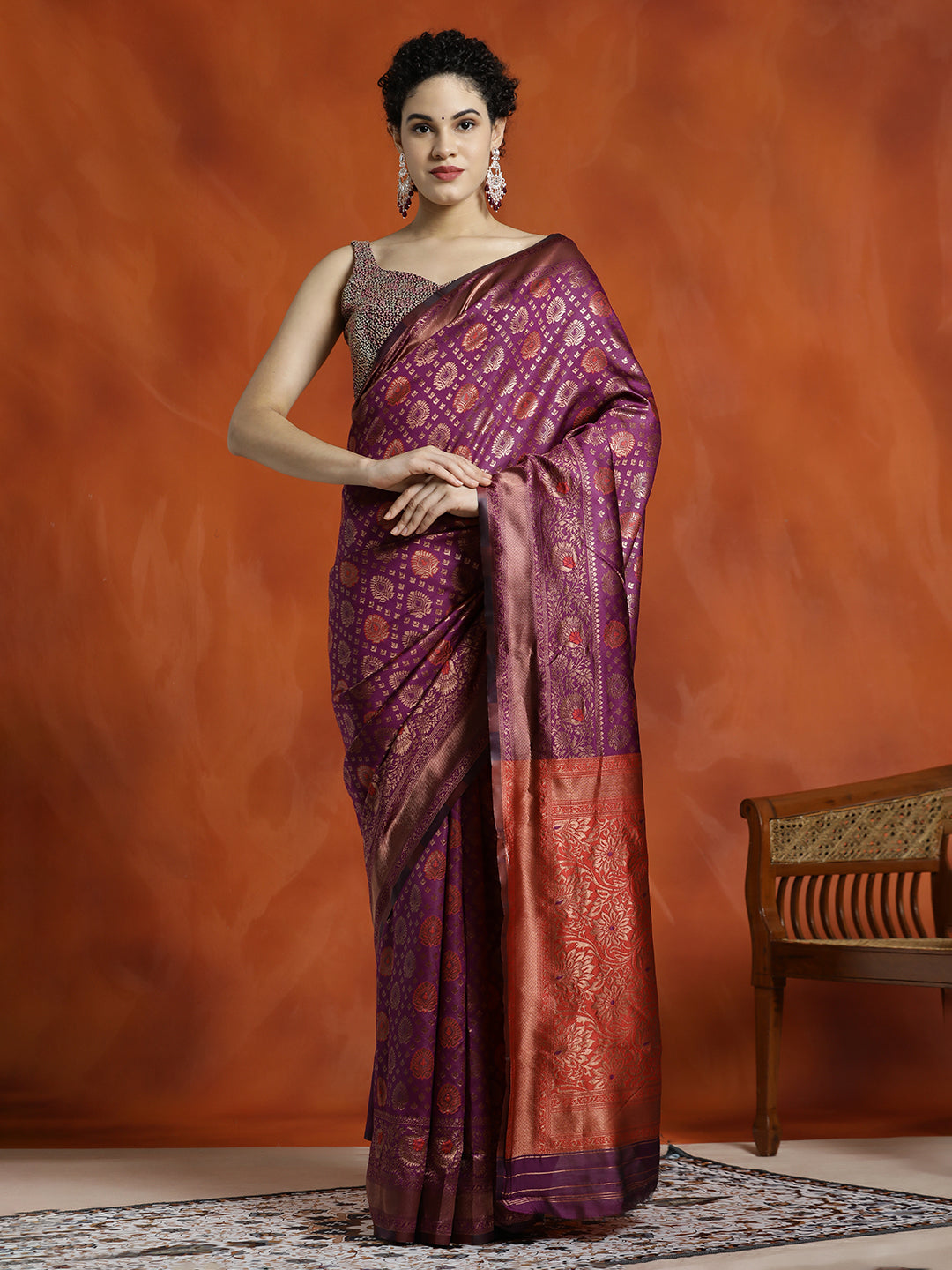 Purple Silk Banarasi Zari Woven Party Wear Saree