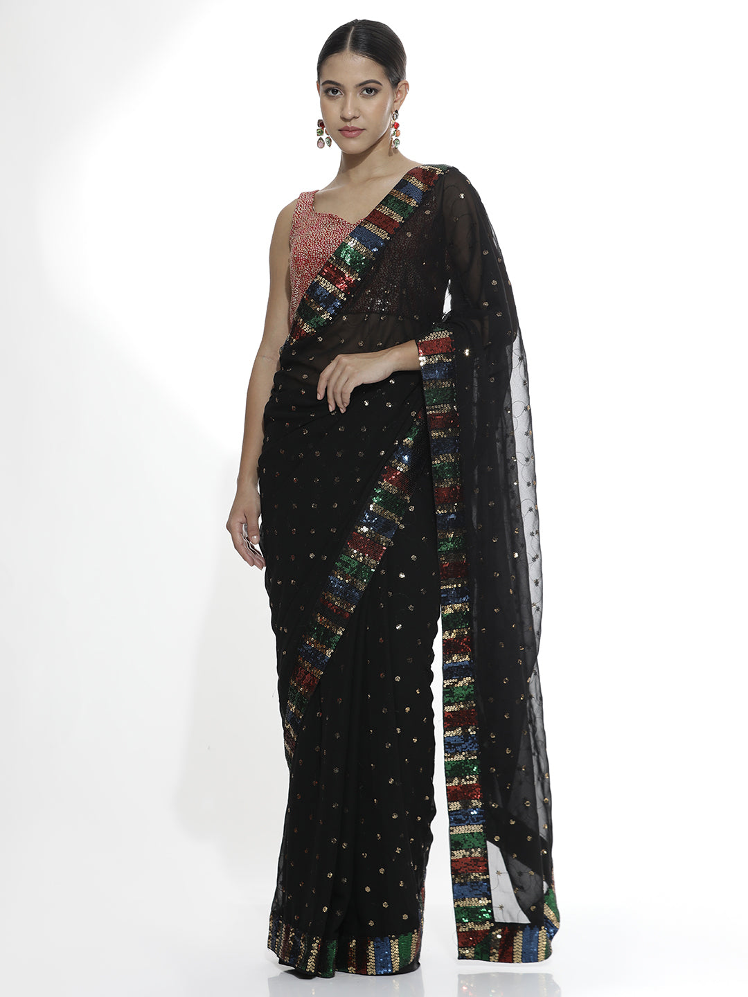 Party Wear Sequin Work Black Georgette Saree