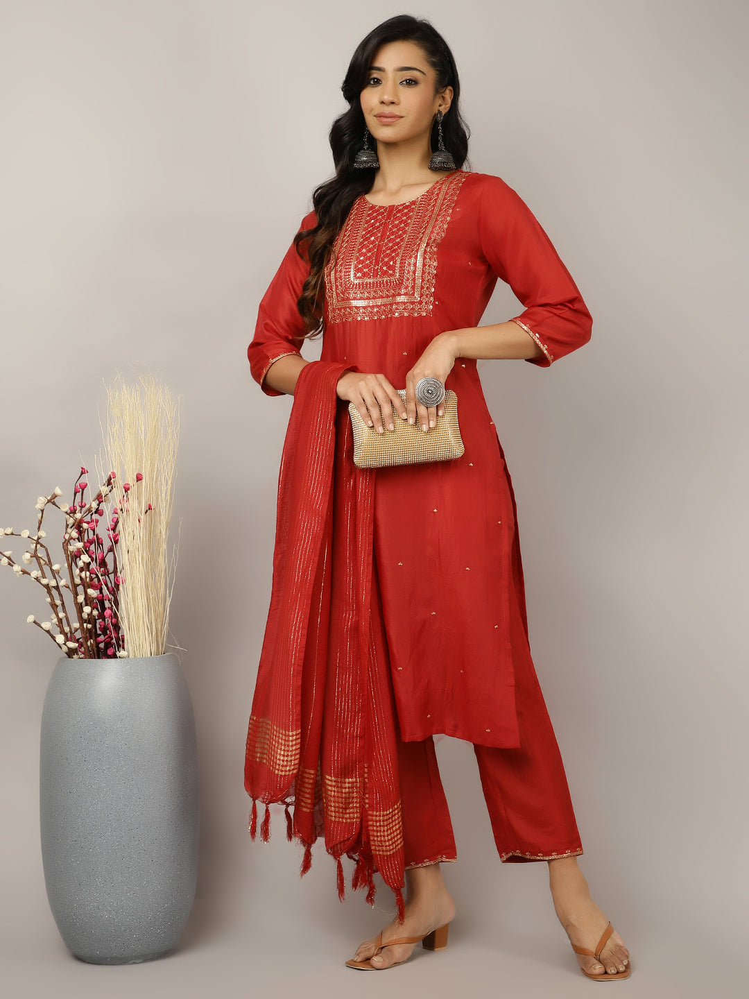 Zari And Sequin Work Red Suit Set