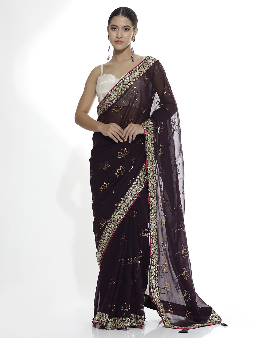 Pure Georgette Heavy Sequin Work Saree