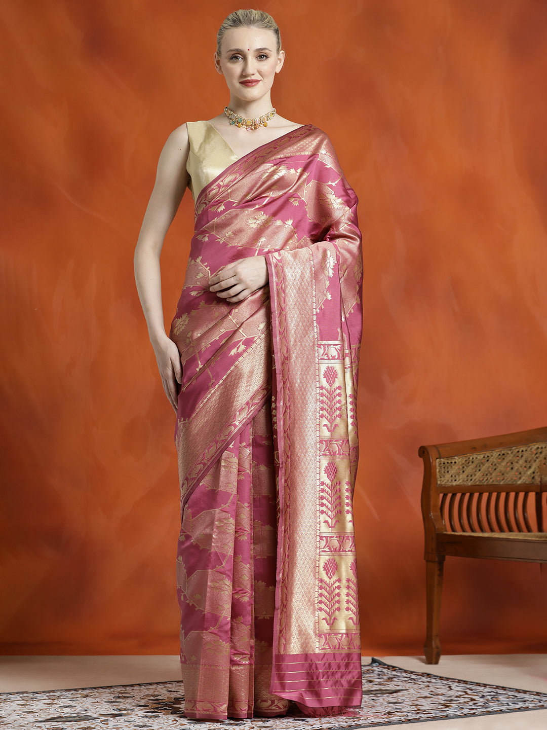 Silk Banarasi Pink Zari Woven Heavy Saree