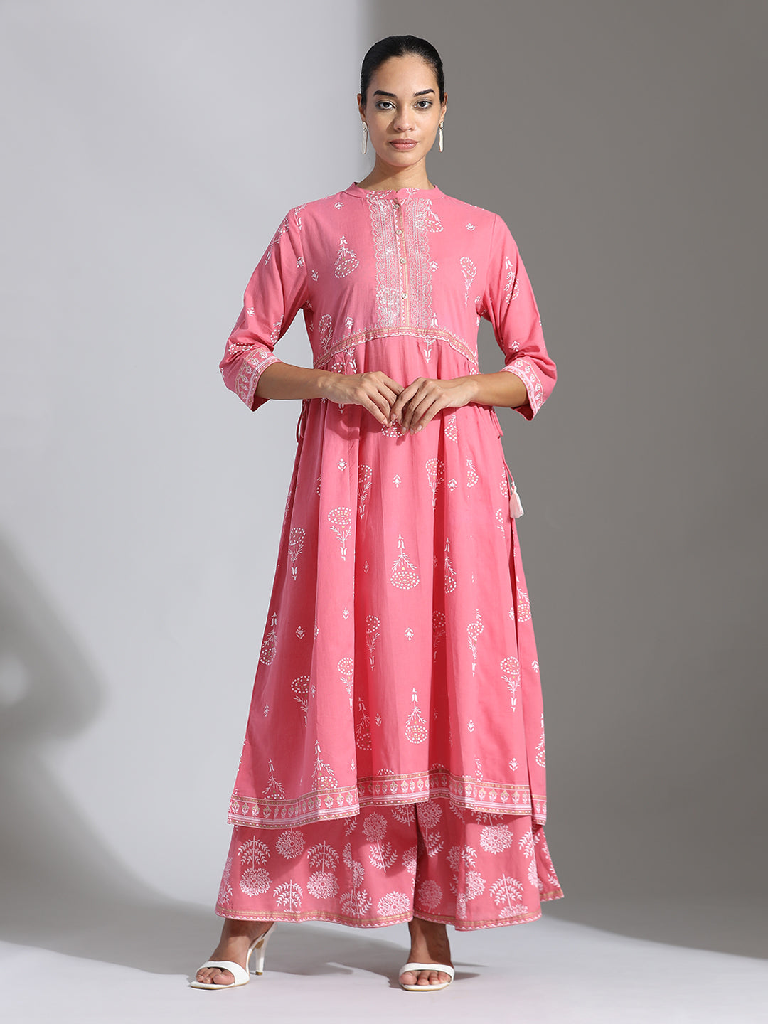 Cotton Floral Printed Anarkali Kurta with Palazzos