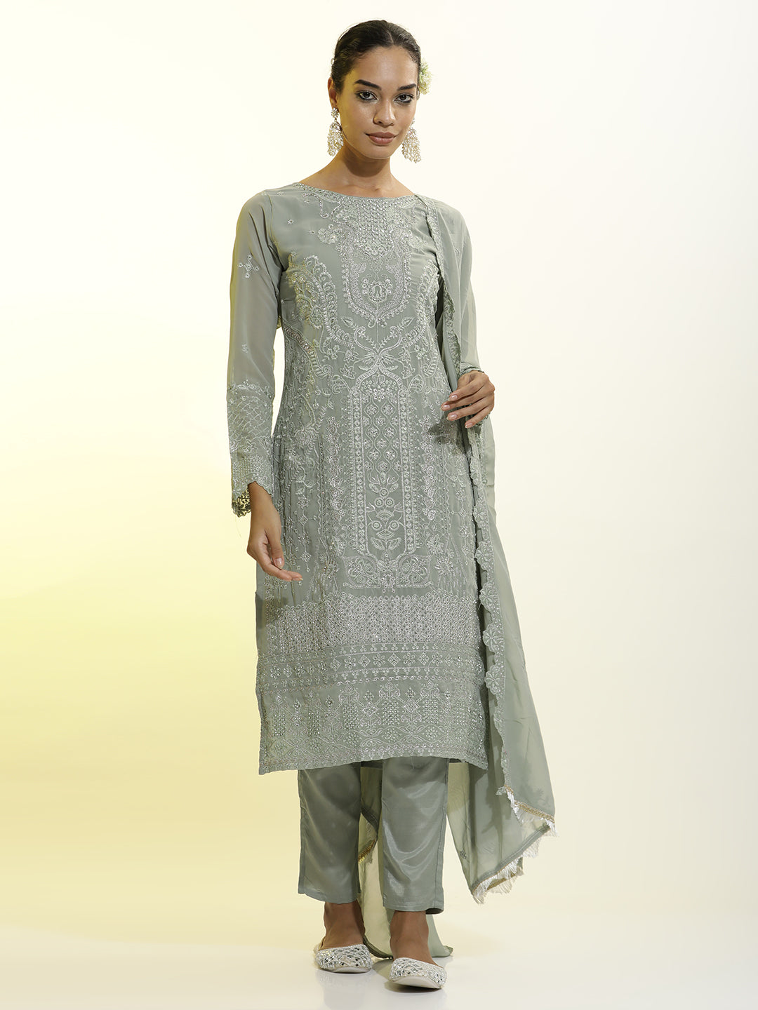 Heavy Embroidered Georgette Festive Kurta Set With Dupatta