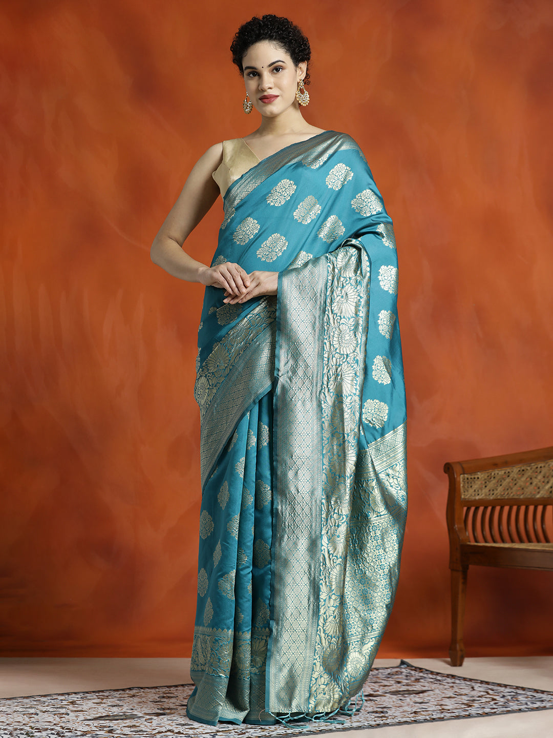 Sky Blue Silk Blend Zari Woven Design Banarasi Saree